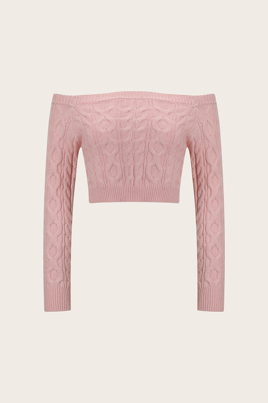 Cable-Knit Off-Shoulder Long Sleeve Sweater