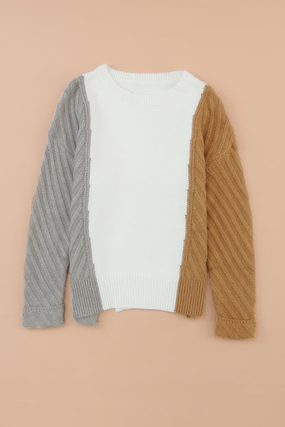 Color Block Textured Drop Shoulder Sweater