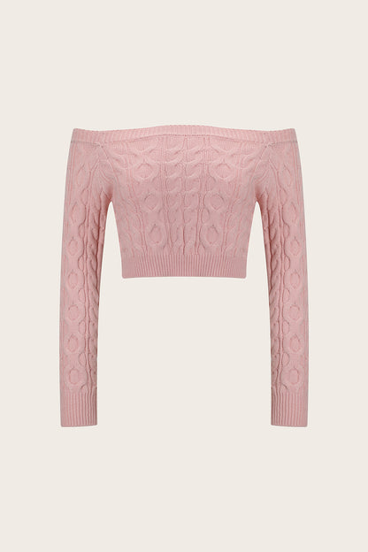 Cable-Knit Off-Shoulder Long Sleeve Sweater