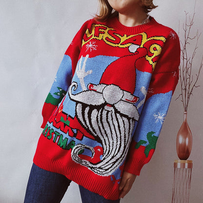 Printed Round Neck Long Sleeve Sweater