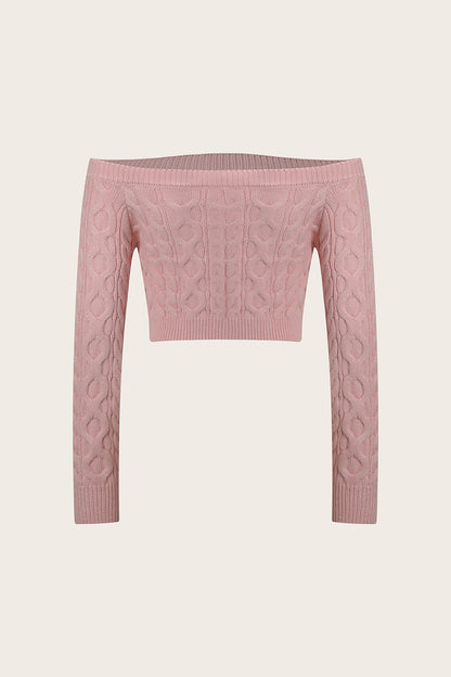 Cable-Knit Off-Shoulder Long Sleeve Sweater