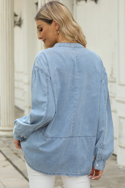 Notched Neck Denim Top